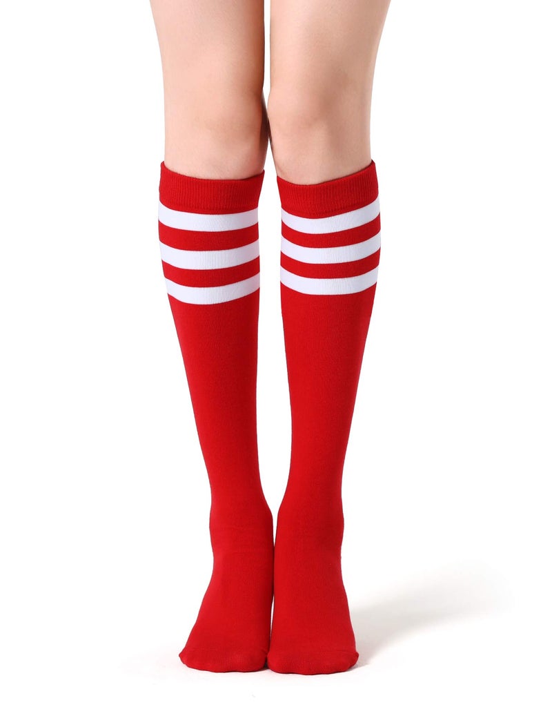 FITRELL 4 Pack Women's Knee High Socks Cotton Tube Stripe Socks, Red, For Halloween Christmas Baseball Softball Soccer - Image 2